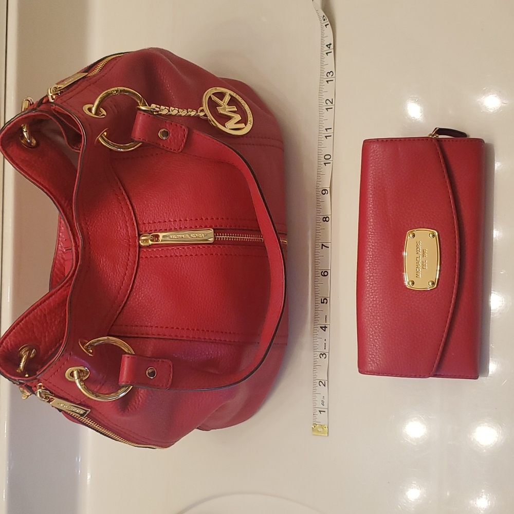 Michael Kors Soft Leather Purse RED with Matching Wallet.